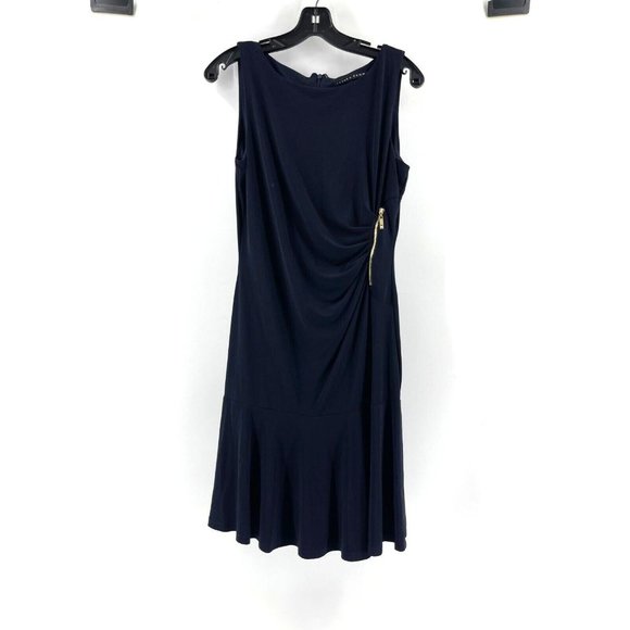 Ivanka Trump Black Sleeveless Rouched Gold Zipper Cocktail Party Dress Size S - Picture 1 of 15
